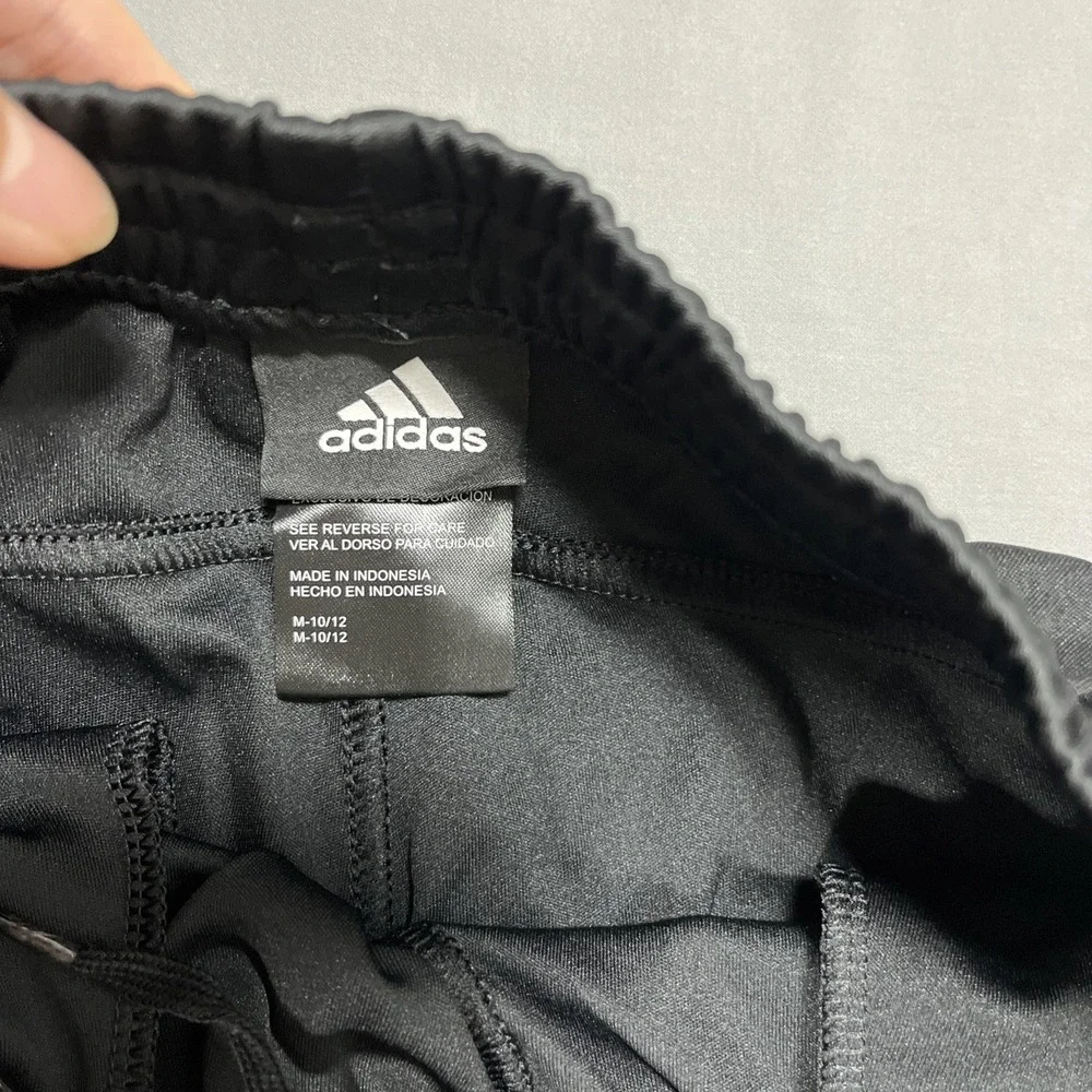 Adidas Boys Track Pants Youth Size M 10/12 Black White 3 Stripe Athletic Pants